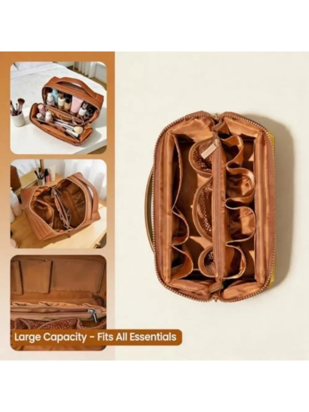 Large Capacity Waterproof Travel Makeup Bag - Foldable Cosmetic Organizer
